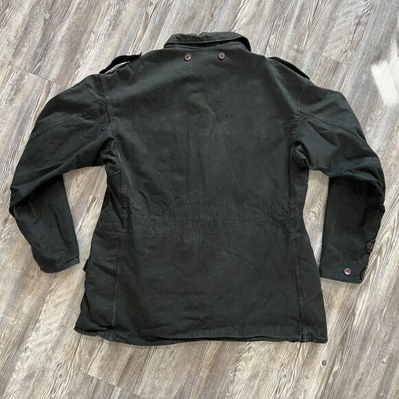 Vintage Black Military Field Jacket Cotton Utility Coat Epaulettes Button Front - Picture 2 of 5